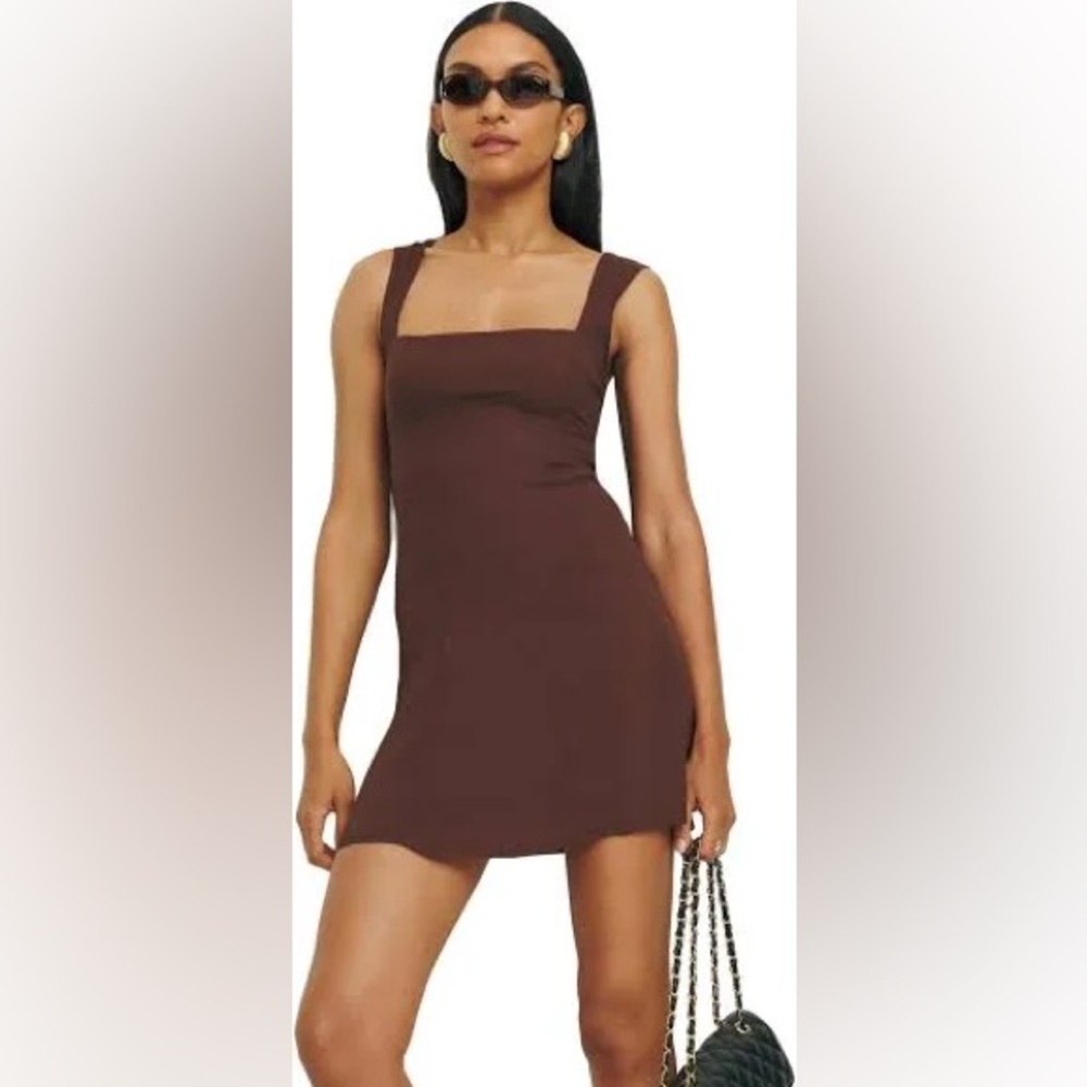 Reformation Brown Square-Neck Mini Dress